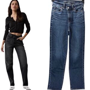 American Eagle Strigid Denim Sz 00 Super High Rise Baggy Straight Crossover Jean